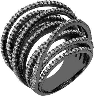 Lafonn Black Rhodium Plated Sterling Silver Micro Pave Simulated Diamond Multiple Crossing Band