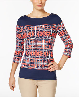 Charter Club Petite Boat-Neck Printed Top, Only at Macy's