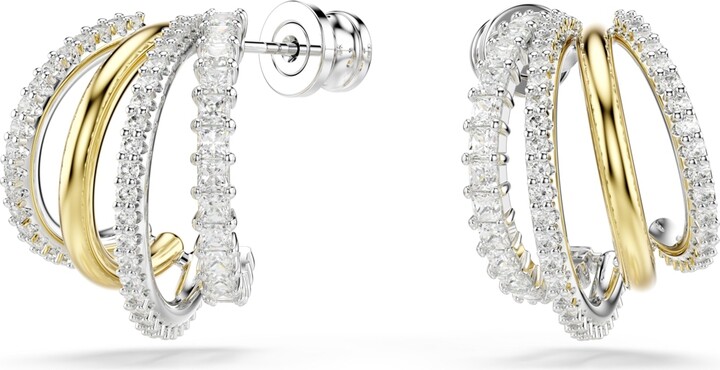 Swarovski Mixed Cuts Mini White Mixed Metal Finish Hyperbola Hoop Earrings - Gold/Silver