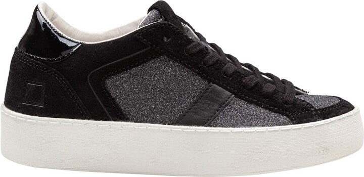 D.A.T.E Glitter And Suede Hill Low Sneakers In Black