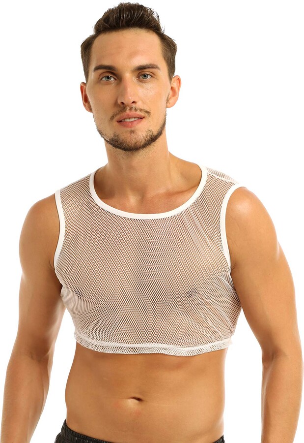 CHICTRY Men's Mesh Sheer See Through Sleeveless Muscle Crop