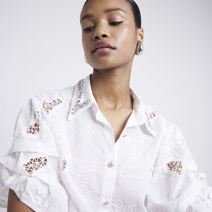 River Island Womens White Embellished Embroidered Shirt