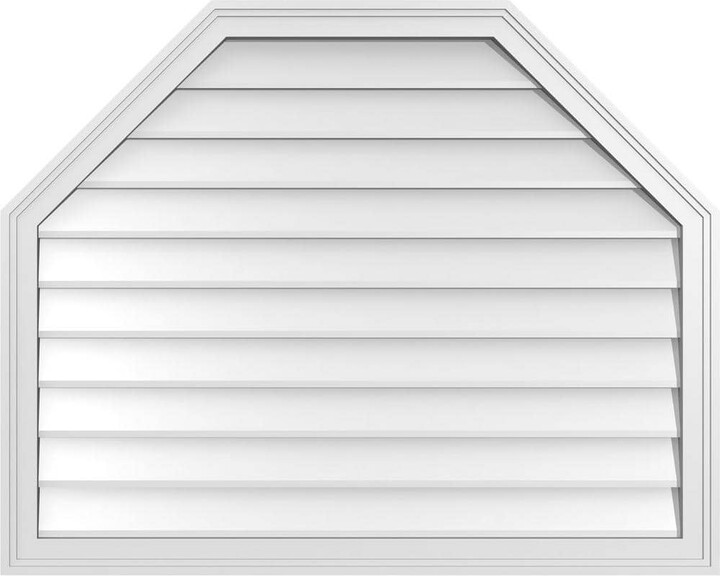 40 in. x 32 in. Octagonal Top Surface Mount PVC Gable Vent: Decorative with Brickmould Frame