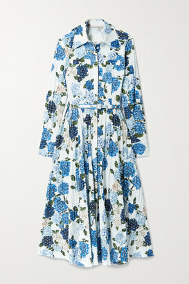 Emilia Wickstead Aisha Belted Floral-print Swiss-dot Cotton-blend Seersucker Midi Shirt Dress