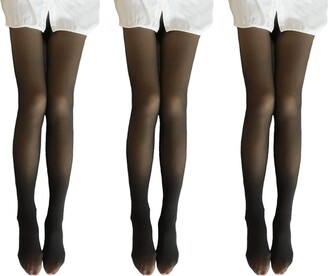 2pcs/pack】200g Plus Size Black Sheer Tights With Fleece Lining Winter Thermal  Pantyhose