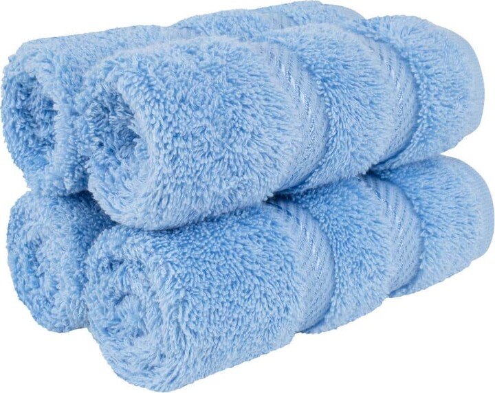 American Soft Linen Washcloth Set 100% Turkish Cotton 4-Piece Face Hand Towels for Bathroom and Kitchen - Sky Blue