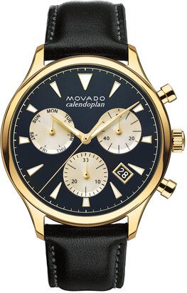 Movado 'Heritage' Chronograph Leather Strap Watch, 43mm