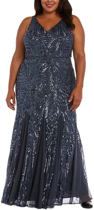 Nightway Plus Size Sequined Mesh Gown