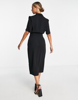 Thumbnail for your product : ASOS DESIGN wrap tux midi dress with shoulder pads in black