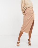 Thumbnail for your product : ASOS DESIGN wrapped scuba midi pencil skirt in tan