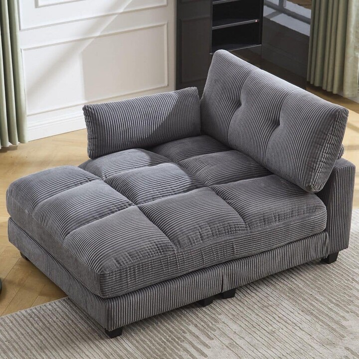 Doris 44.09 in. Gray Corduroy Upholstery Twin Size Sofa Bed with Armrest, USB Charging, Cup Holders, Side Pocket