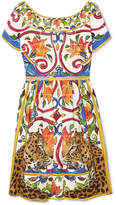 Dolce & Gabbana - Maiolica Pleated Printed Cotton-poplin Dress - Yellow