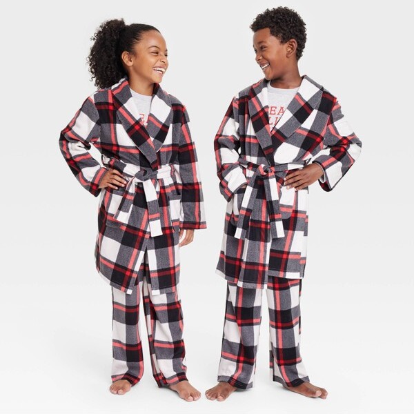Kids' Holiday Buffalo Plaid Check Pajama Pants 5 Black/White