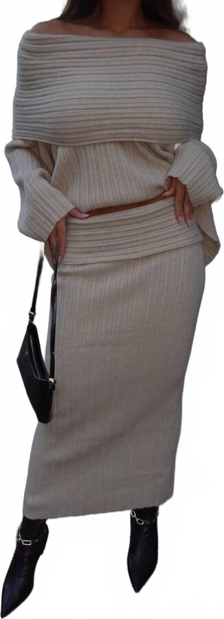 LE LIS Brynn Sweater Skirt Set In Cream