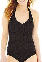 Thumbnail for your product : JCPenney Bisou Bisou Crochet Ruffled-Front Halterkini Swim Top
