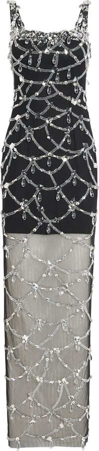 Pamella Roland Sheer-Tulle Crystal Gown