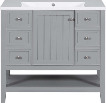 KUNMINGZHUANGZHEN 36" Bathroom Vanity With Sink, One Cabinet And Three Drawers, Solid Wood And MDF Board
