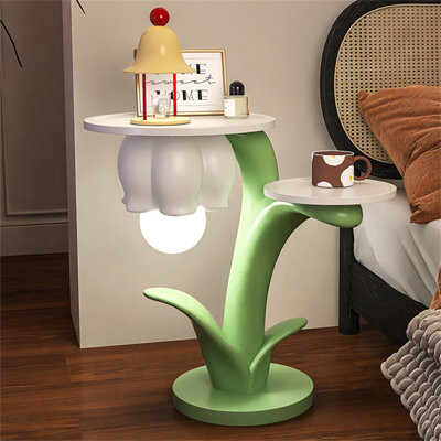 Flower Floor Lamp, Next To The Sofa In The Living Room, Integrated Desk Lamp On The Bedside Table Shelf In The Bedroom