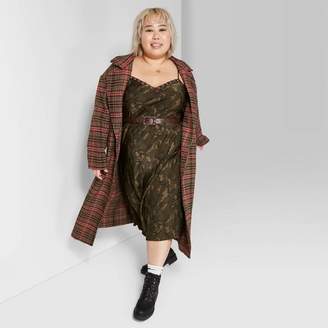 Wild Fable Women's Plus Size Plaid Oversized Button-Front Long Sleeve Wool Coat - Wild FableTM Brown/Pink