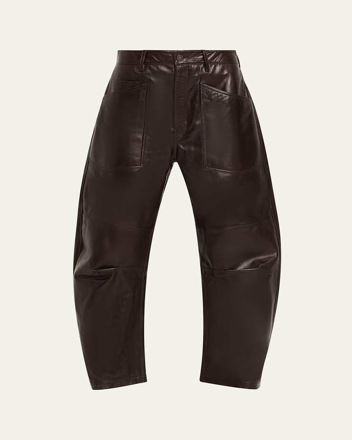 Nili Lotan Shon Leather Barrel-Leg Ankle Pants