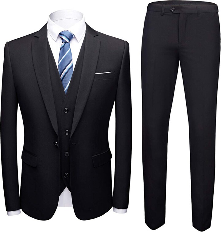 Sliktaa Mens Suits 3 Pieces Formal Notched Lapel One Button Blazer Trousers and Waistcoat