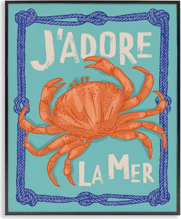 Stupell Industries J'adore La Mer Crab by Lisa Perry Whitebutton Black Framed Animal Giclee Art Print 30 in. x 24 in.
