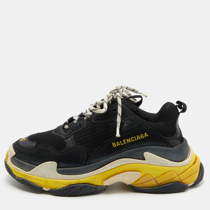 sværd Elendighed lomme Balenciaga Black/Yellow Leather and Mesh Triple S Clear Sneakers Size 37 -  ShopStyle