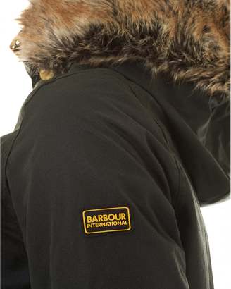 Barbour International Womens Mallory Wax Parka Jacket, Mid Length Sage Coat