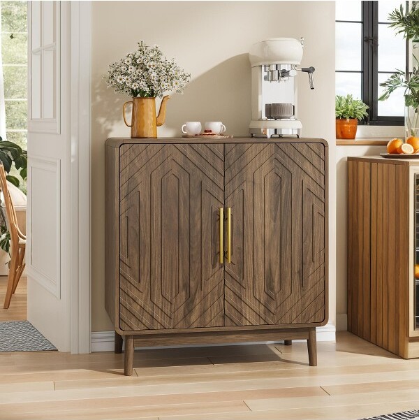 MOEPISYSideboardBuffetCabinetWithStorage,Carved2DoorSideboard,MultifunctionalAccentCabinetWithAdjustableLayerBoard,Walnut