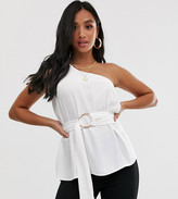 Thumbnail for your product : ASOS DESIGN Petite one shoulder top with ring detail