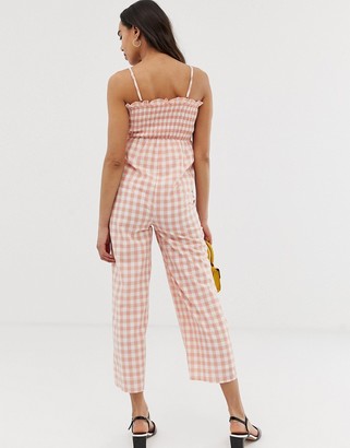 Glamorous Bloom cami jumpsuit with shirring in gingham