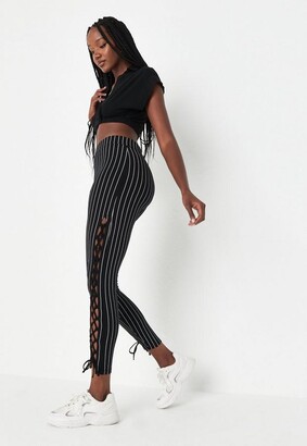 Missguided Black Pinstripe Lace Up Leggings - ShopStyle