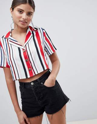 PrettyLittleThing Striped Button Down Crop Shirt