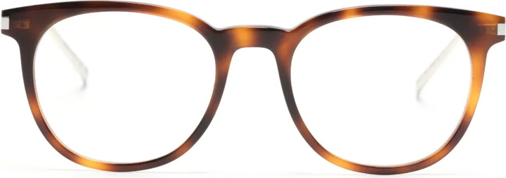 Saint Laurent Eyewear Tortoiseshell-Effect Round-Frame Glasses