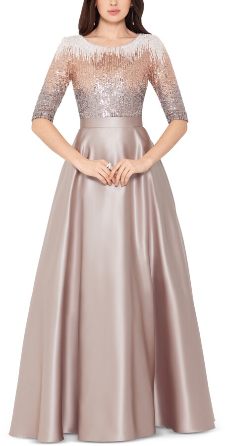Betsy & Adam Embellished Satin Gown