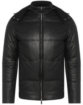 Hugo Boss Nortik Lambskin Quilted Puffer Coat, Removable Hood 38R Black