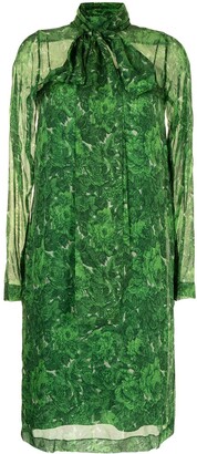 No.21 Floral-Print Pussybow Silk Dress