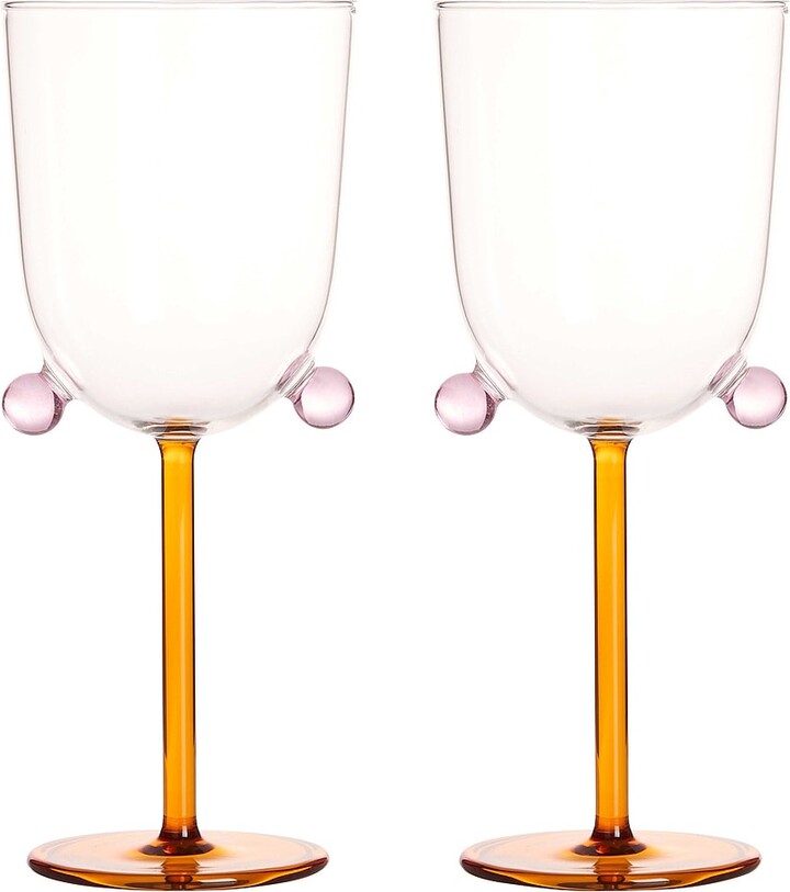 MAISON BALZAC Pompom Wine Glasses Set Of 2 in Neutral