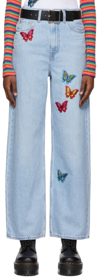 Lexxury Stretch Jeans Röhre Skinny Butterfly Flower Power Stick Schmetterling 