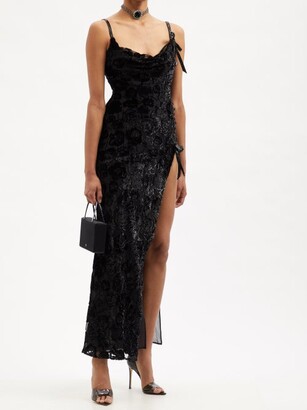 Alessandra Rich Rose Velvet-devoré Bias-cut Slip Dress - Black