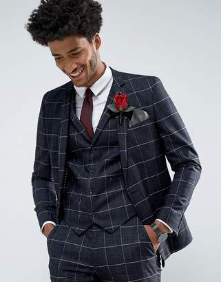 ASOS Design Wedding Super Skinny Suit Jacket in Navy Windowpane Check With Nepp
