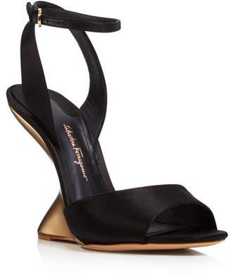 Ferragamo Women's Satin F-Wedge Ankle Strap Sandals