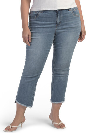 TJMAXX Plus Ab Tech High Rise Cropped Flare Leg Jeans For Women, Spandex/Cotton/Polyester
