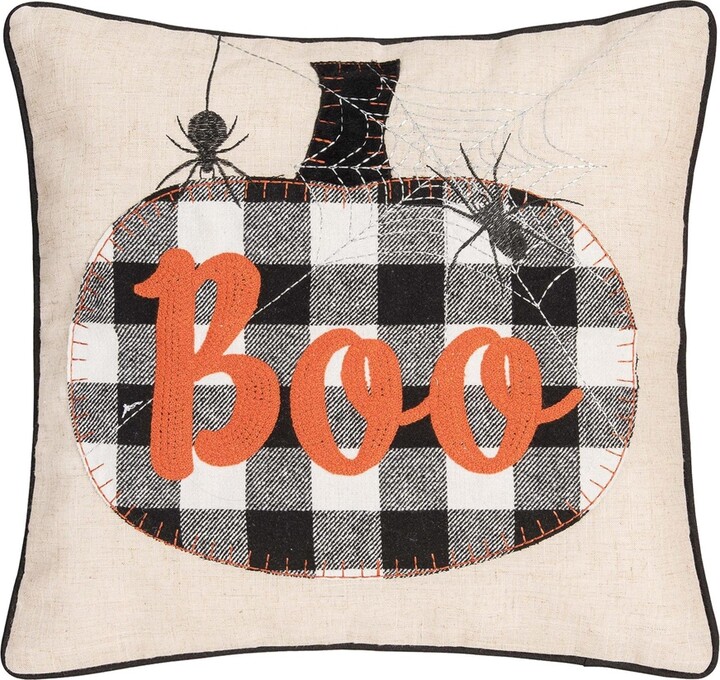 C&F Home Franklin Black Boo Chain Stitch Halloween Throw Pillow, 18" x 18" - Beige/khaki