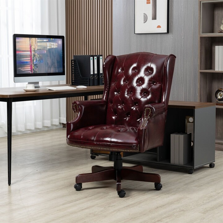 TONWIN Burgundy Office Chair High Back Reclining PU Leather Desk Chair