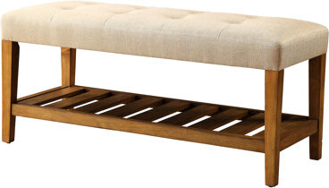 Latitude Run Contemporary Style Bench With Beige Seat And Oak Storage Modern Bedroom Padded Shelf -
