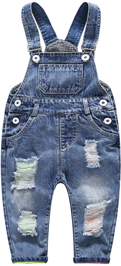 KIDSCOOL SPACE Baby & Little Boys/girls Ripped Holes Bib Jeans Overall ...
