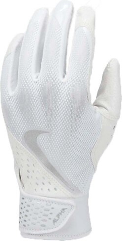 Boys' Nike Alpha Baseball Batting Gloves White/Silver Small