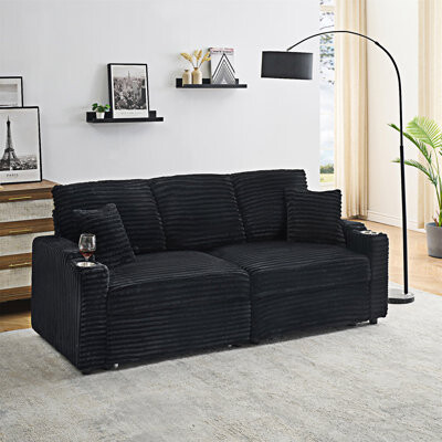Everly Quinn Folding Sofa With Cup Holder And Pillow