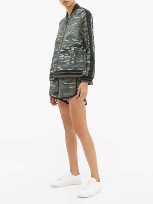 The Upside Army Camouflage-print Linen-blend Shorts - Womens - Green Print